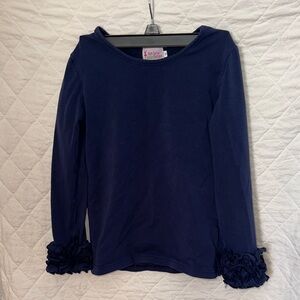 Ooh La La Navy Long Sleeve Girls Ruffle Layering Tee